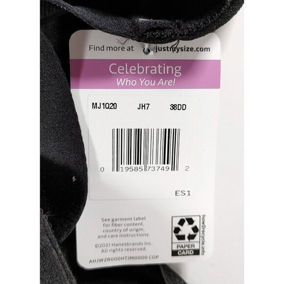 Just My Size HANES Women's Comfort Shaping Patterned Wireless Bra Black 38DD NEW - Picture 5 of 5